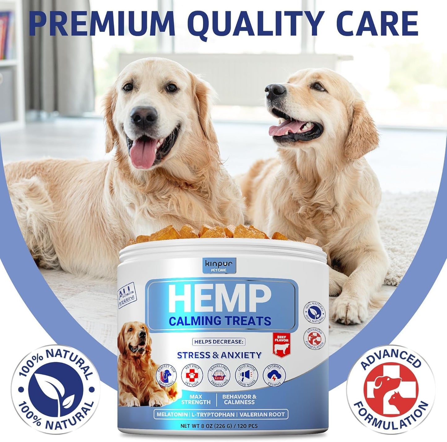 Natural Hеmp Calming Chews for Dogs w/Valerian Root & Melatonin/Hip Joint Health + Mood & Behavior Aid for Fireworks, Thunderstorms, Separation/Tasty Calming Treats 120 ct