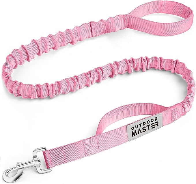 OutdoorMaster Bungee Dog Leash, Heavy Duty Dog Leash with Shock Absorption, 2 Padded Handles Training Leash, Improved Dog Safety and Comfort (Pink, 4FT)