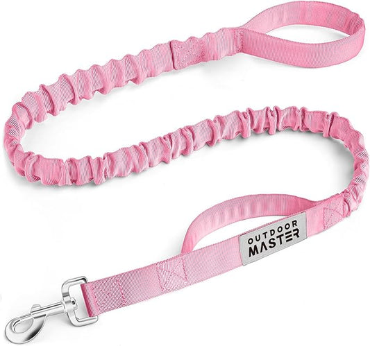 OutdoorMaster Bungee Dog Leash, Heavy Duty Dog Leash with Shock Absorption, 2 Padded Handles Training Leash, Improved Dog Safety and Comfort (Pink, 4FT)