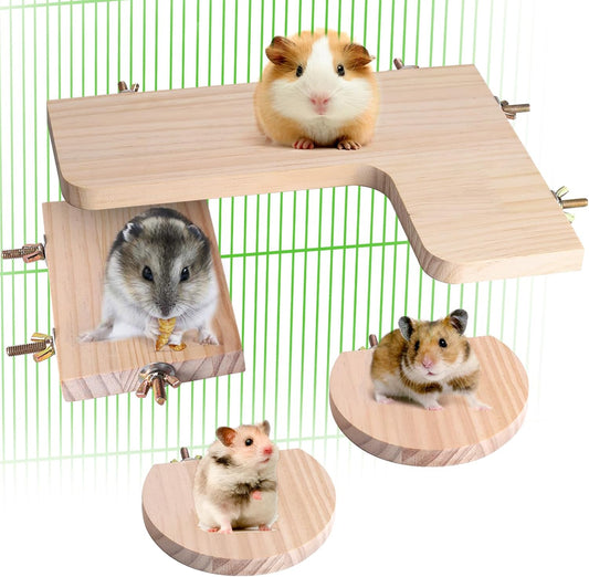 Chinchilla Cage Accessories Hamster Accessories, Chinchilla Toys Wood Platform Dwarf Hamster Cage Board, Chinchilla Cage Sturdy Standing and Jumping Wooden Board for Parrot Cage Rat Cage (Board)