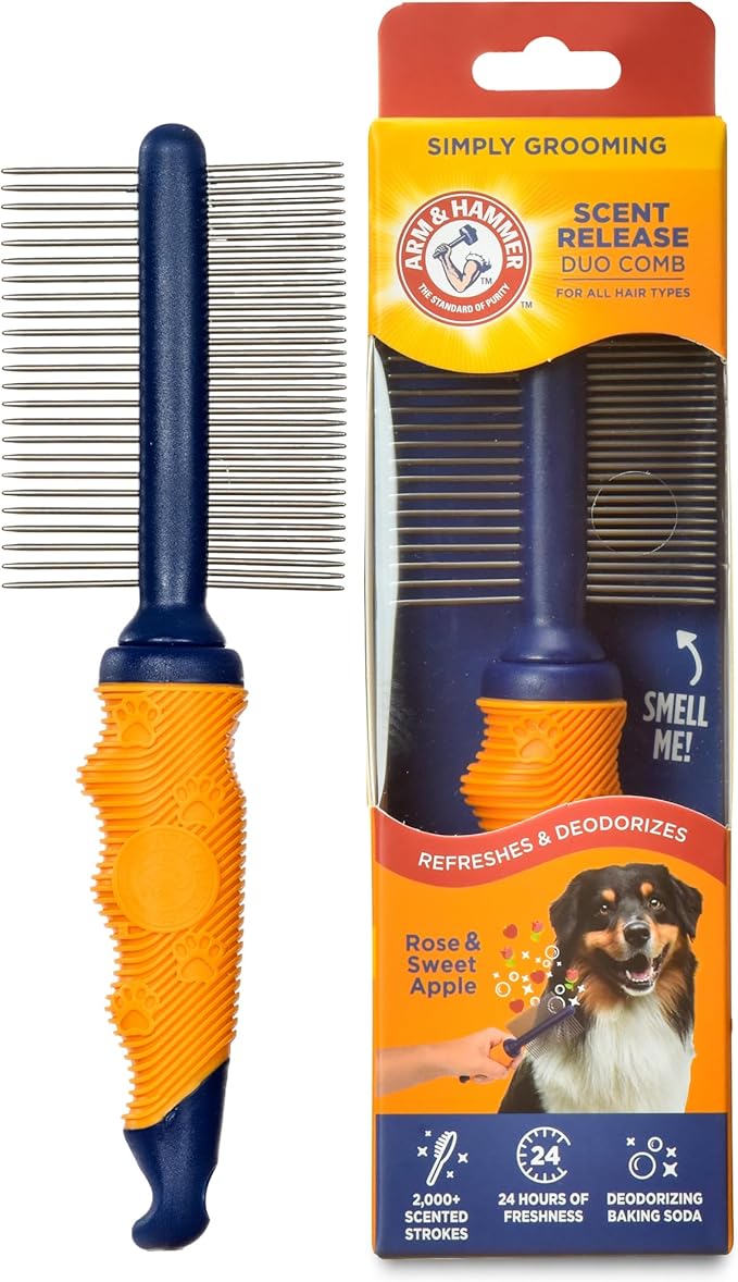 Arm & Hammer “Simply Glam” Dog Grooming Pin Deodorizing Comb with Fragrance Transfer Technology – Scented Dog Comb for Detangling & Shedding, Sweet Apple & Rose Scent