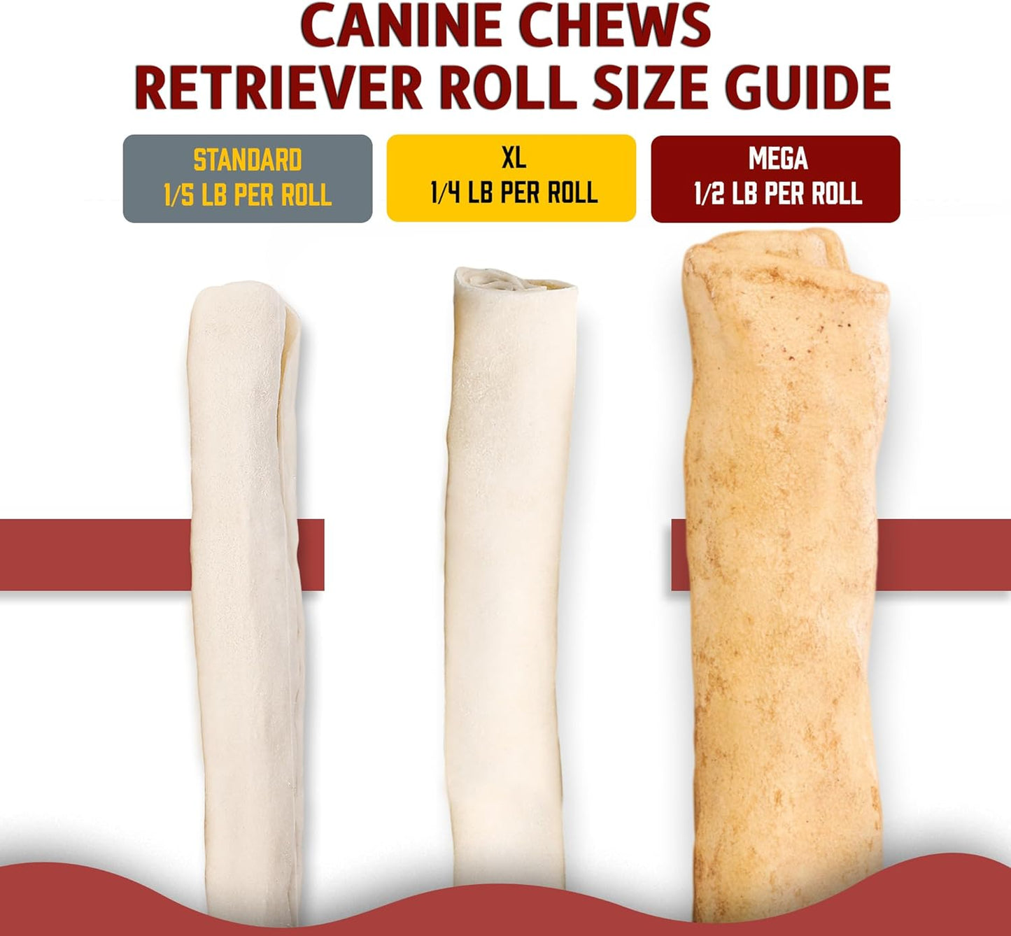 Canine Chews 10-11" Beef-Basted MEGA Retriever Rolls (10 Pack) Natural Rawhide for Big Dogs - Long-Lasting Dog Chew Treats for Aggressive Chewers - Odor-Free - Extra-Large