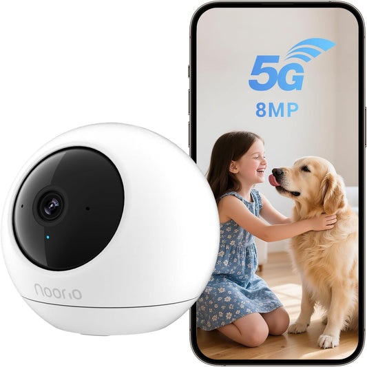 Noorio 4K Indoor Security Camera with 5GHz WiFi - 360° Pan Tilt Pet Camera for Dogs & Cats, Dog Monitor with Speaker, No Subscription Needed, Alexa Compatible, Motion Tracking, Night Vision-Model T120