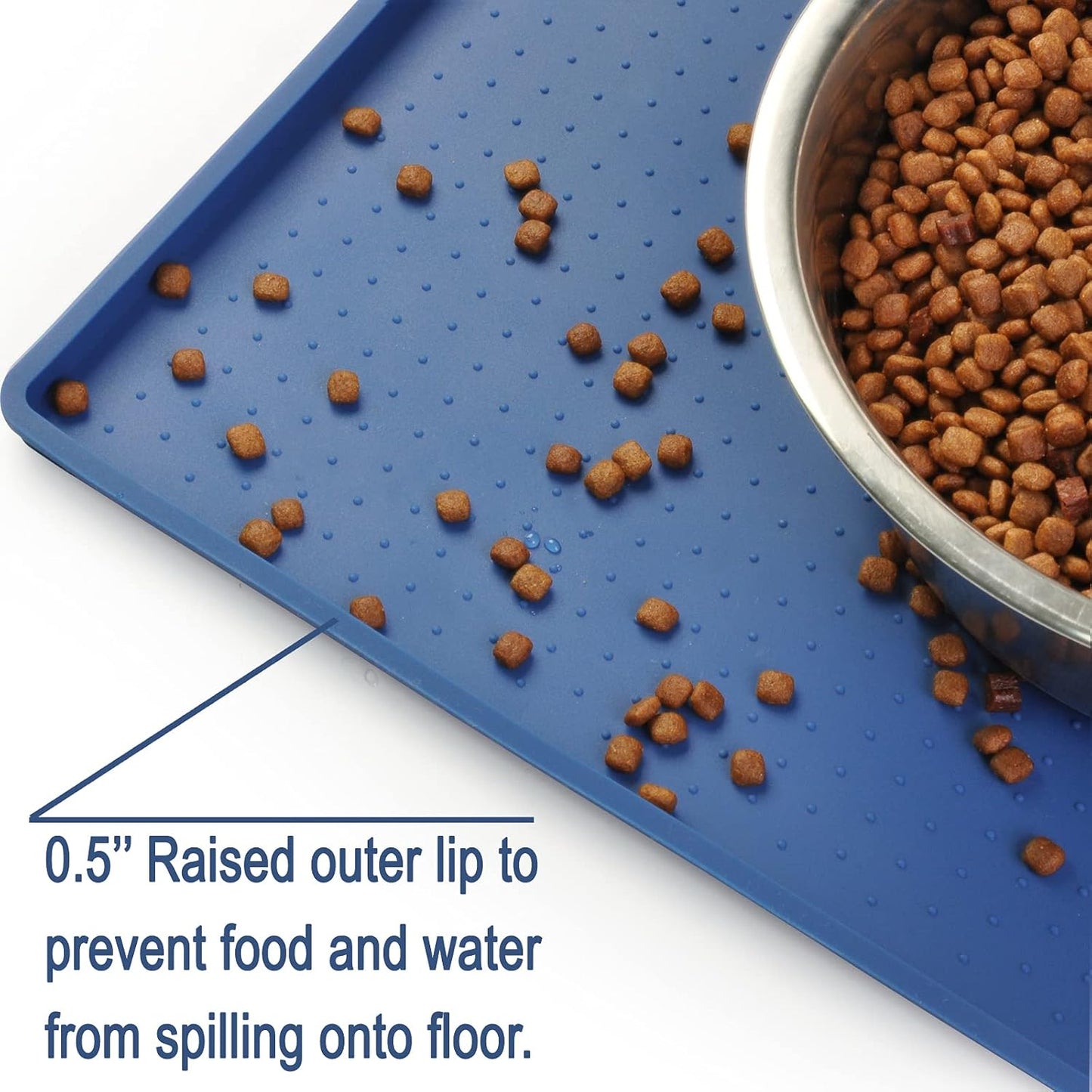 Mofason Pet Food Mat Waterproof Dog Mat 24”x16” Large – 0.5” inch Raised Edge, Pet Cat Silicone Feeding Placemat Water Bowl Tray for Floors, Nonslip Washable Dog Mat for Food and Water
