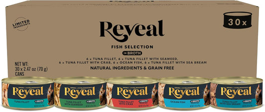 Reveal Natural Wet Canned Cat Food, Limited Ingredient, Grain Free, High Protein with No Artificial Additives, Fish and Chicken Variety in Broth (20 x 2.47 oz Cans)