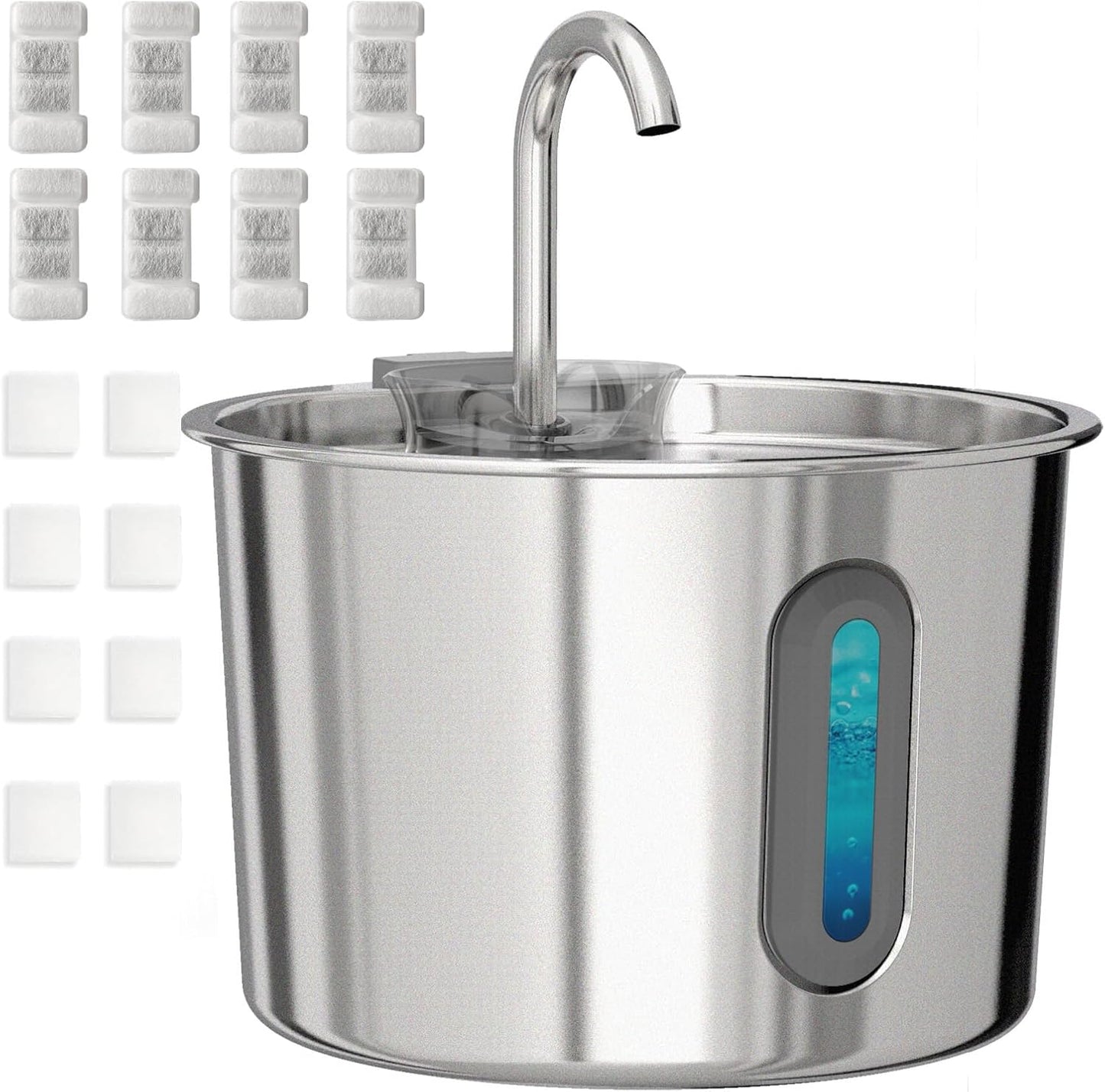 Cat Water Fountain, 74oz/2.2L Cat Fountain for Drinking - Pet Water Fountain Stainless Steel for Cats Inside - Quiet Water Bowl Dispenser - Kitty Drinking Fountains - 8 Filters + 8 Sponges