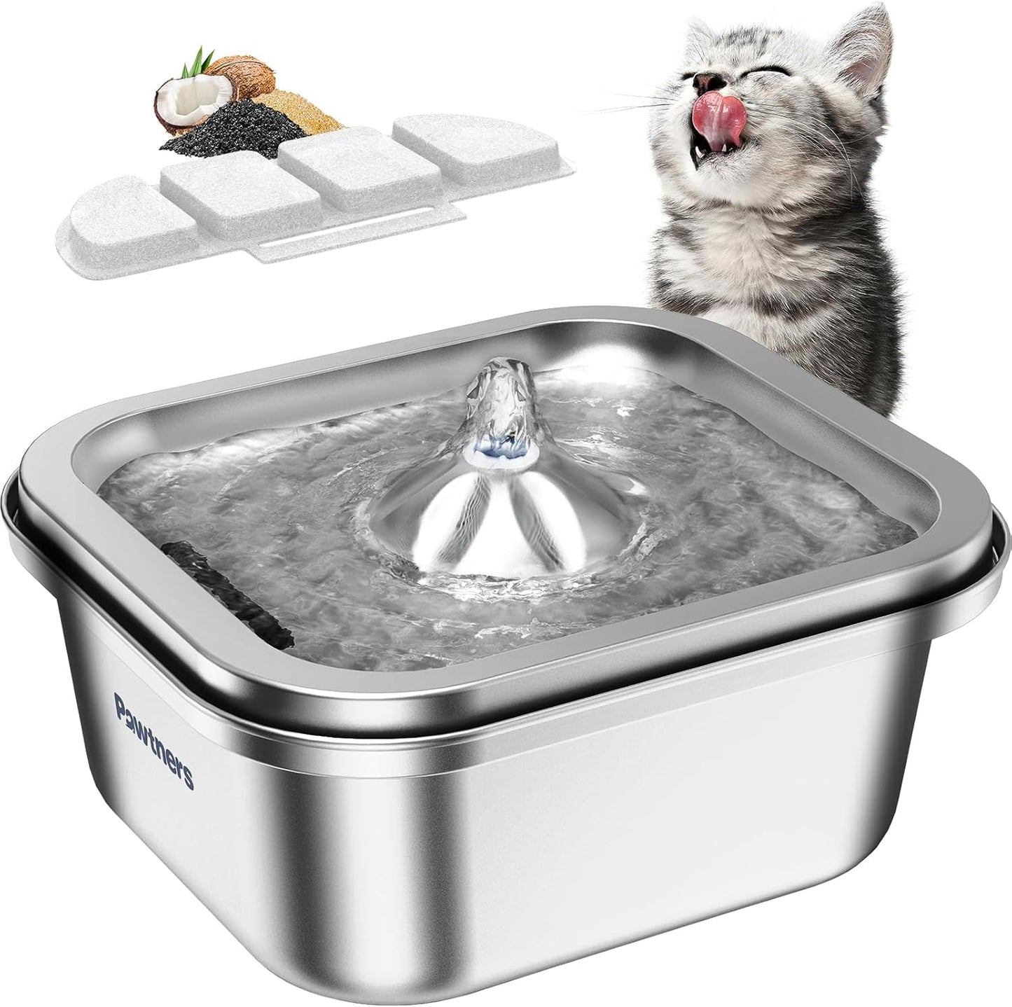 Cat Water Fountain Stainless Steel: 4L/140oz Pet Fountain Water Bowl Indoor, Automatic Dog Drinking Dispenser, Cat Feeding Watering Supplies, Metal Kitty Waterer Fountain, 1 Replacement Filters