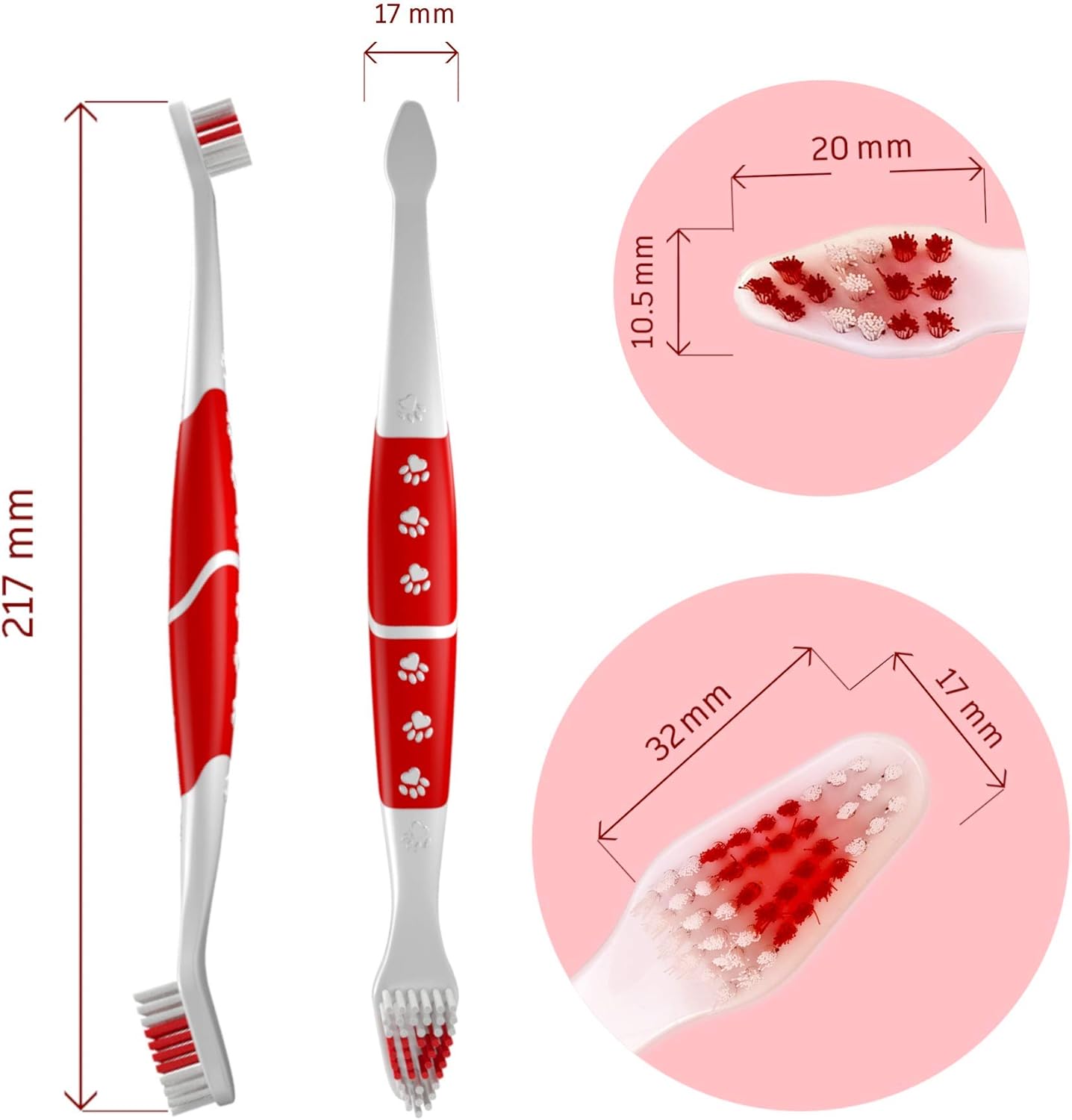 Pet Toothbrush for Dogs, Cats with Soft Bristles - Easy Teeth Cleaning & Dental Care, Non Slip Dual Head Dog Toothbrush for Medium & Large Pets, Toothpaste Not Included, Pack of 2