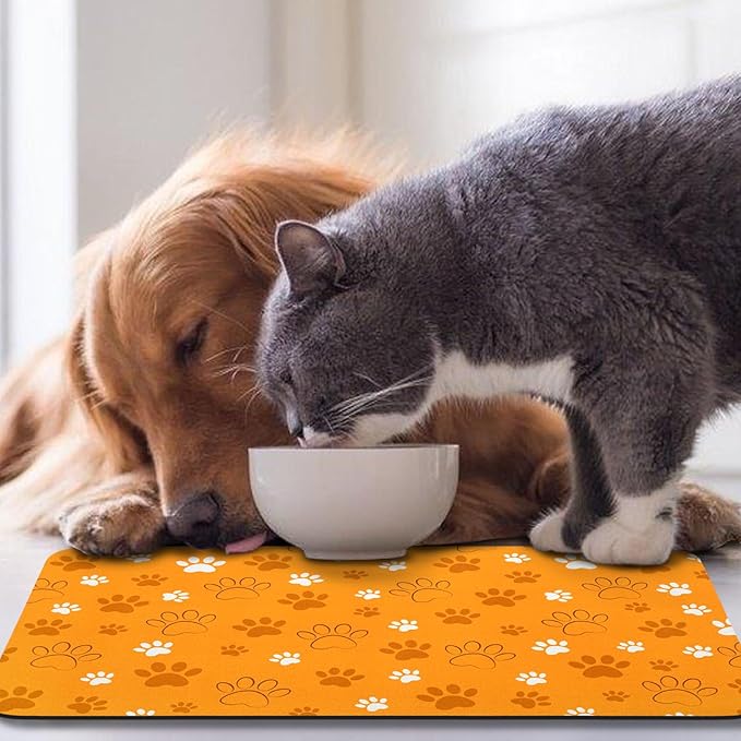 Dog Food Mat, Absorbent Water Bowl Mats Cat Pet Feeding Placemats Orange 17 * 30 inch