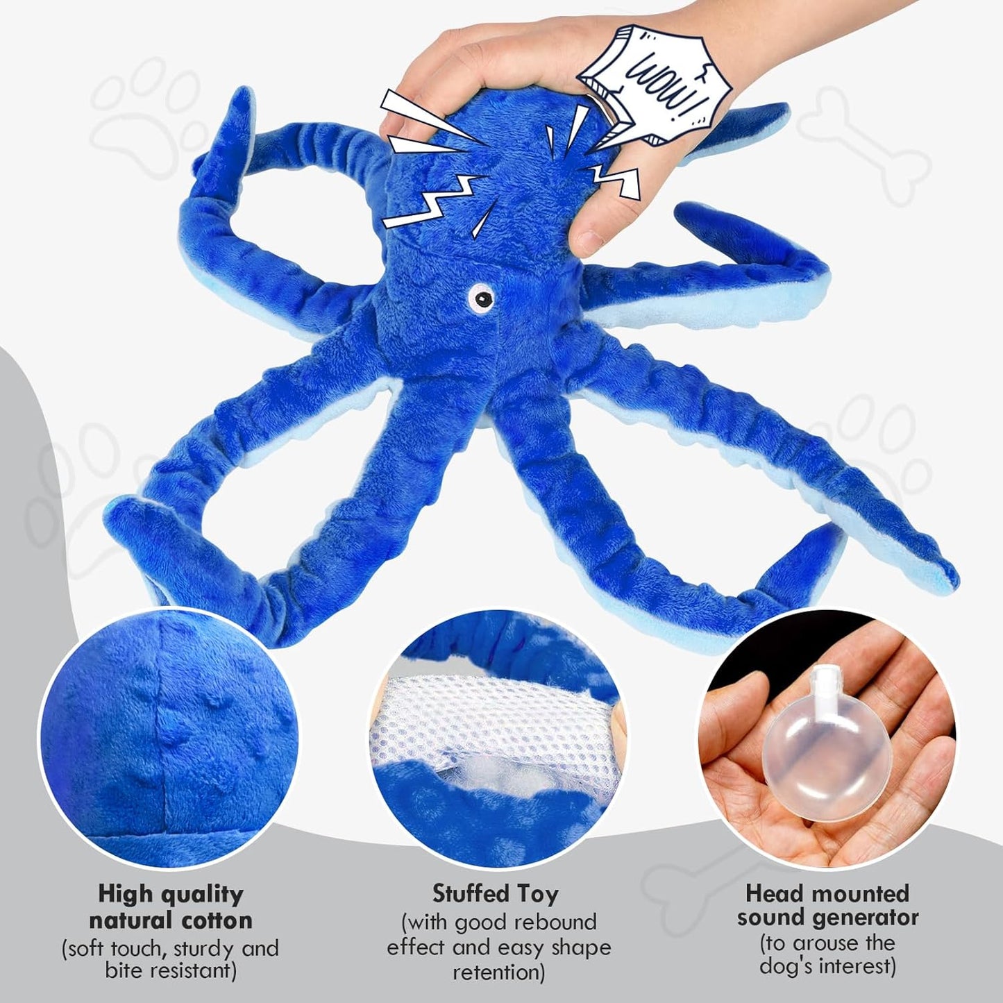 Octopus Squesky Dog Toys for Large Medium Small Dogs, Stuffed and Tough Plush Dog Toys for Aggressive Chewers(Blue)