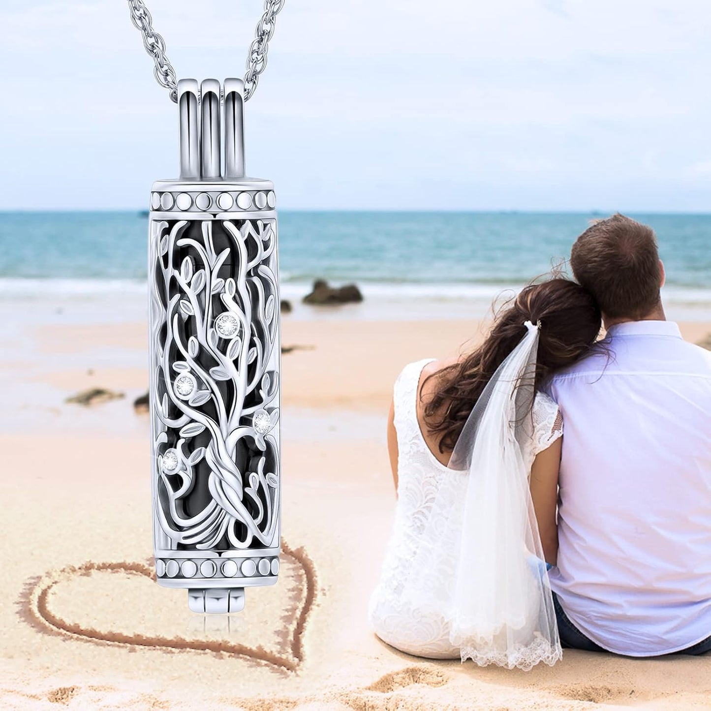 shajwo Cylinder Cremation Jewelry Tree of Life Urn Ashes Necklace for Women Men Vial Cremation Ash Pendant Loved One Memorial Jewelry