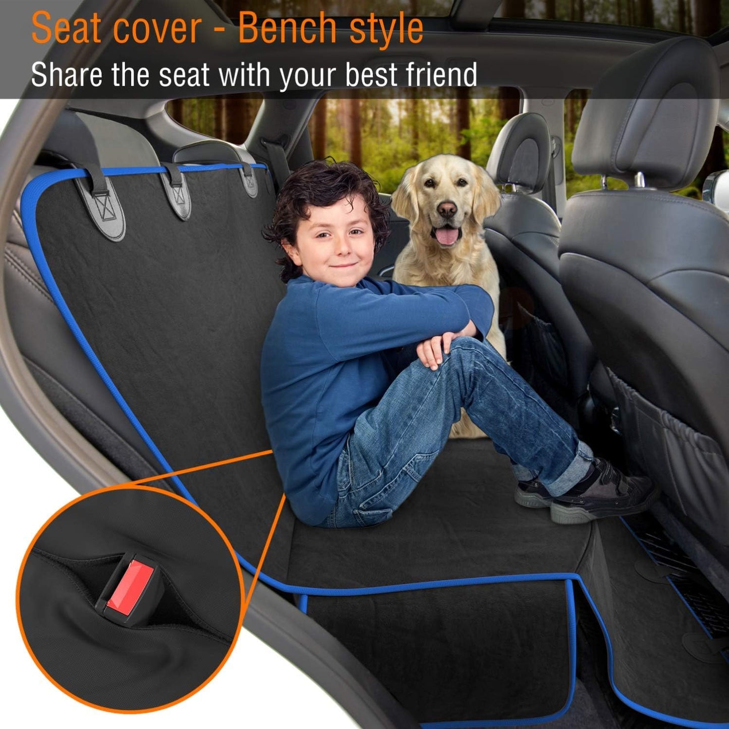Active Pets Dog Car Seat Cover Car Seat Protector- Seat Cover for Back Seat of SUVs, Trucks, Cars - Waterproof & Convertible Hammock for Car Backseat - Dog Travel Accessories - Blue, XL