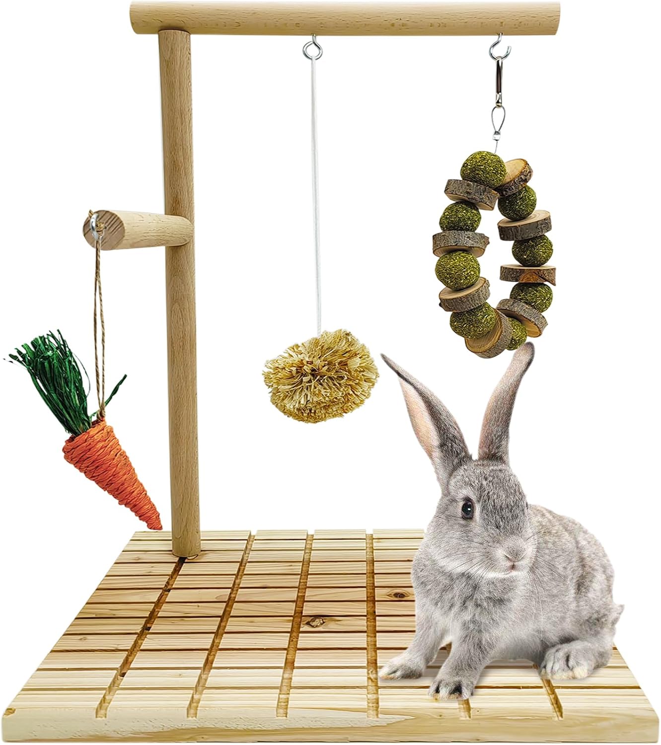 Hamiledyi Rabbit Wood Scratching Board Bunny Claws Teeth Chew Toys Natural Fruit Wood Rabbit Toys Grass Timothy Ball Feet Pad Platform Guinea Pigs Chinchilla Hamsters Other Rodent Pets