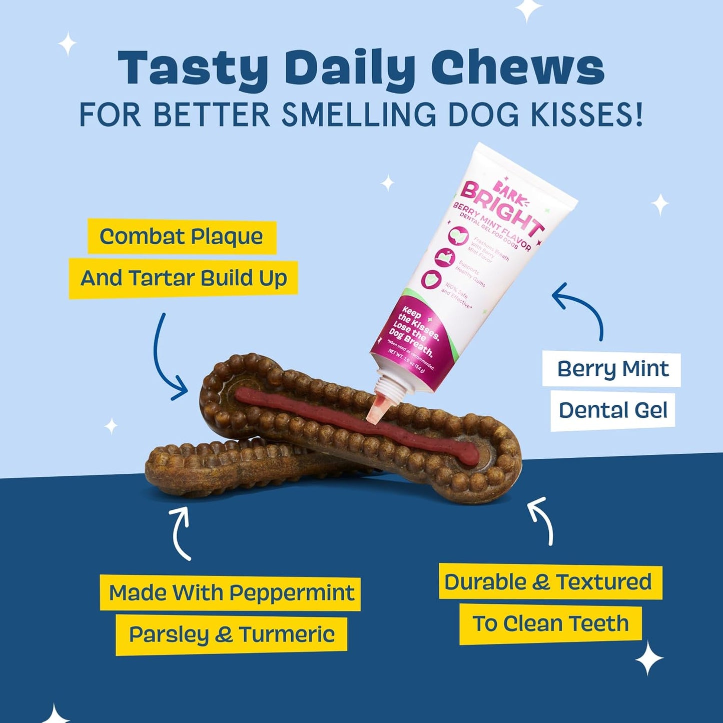 Barkbox Bright Durable Dental Kit, 15 Chew Sticks & Toothpaste - Medium Breeds (Berry Mint Flavored)