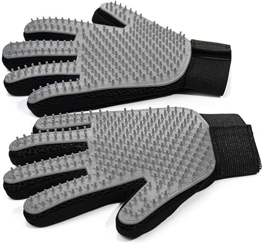 Cat & Dog Grooming Gloves for Shedding - Efficient Deshedding Pet Grooming Gloves 2-in-1 Deshedding Brush & Massage Mitt-Safe for Dogs & Cats (1 Pair Gray)