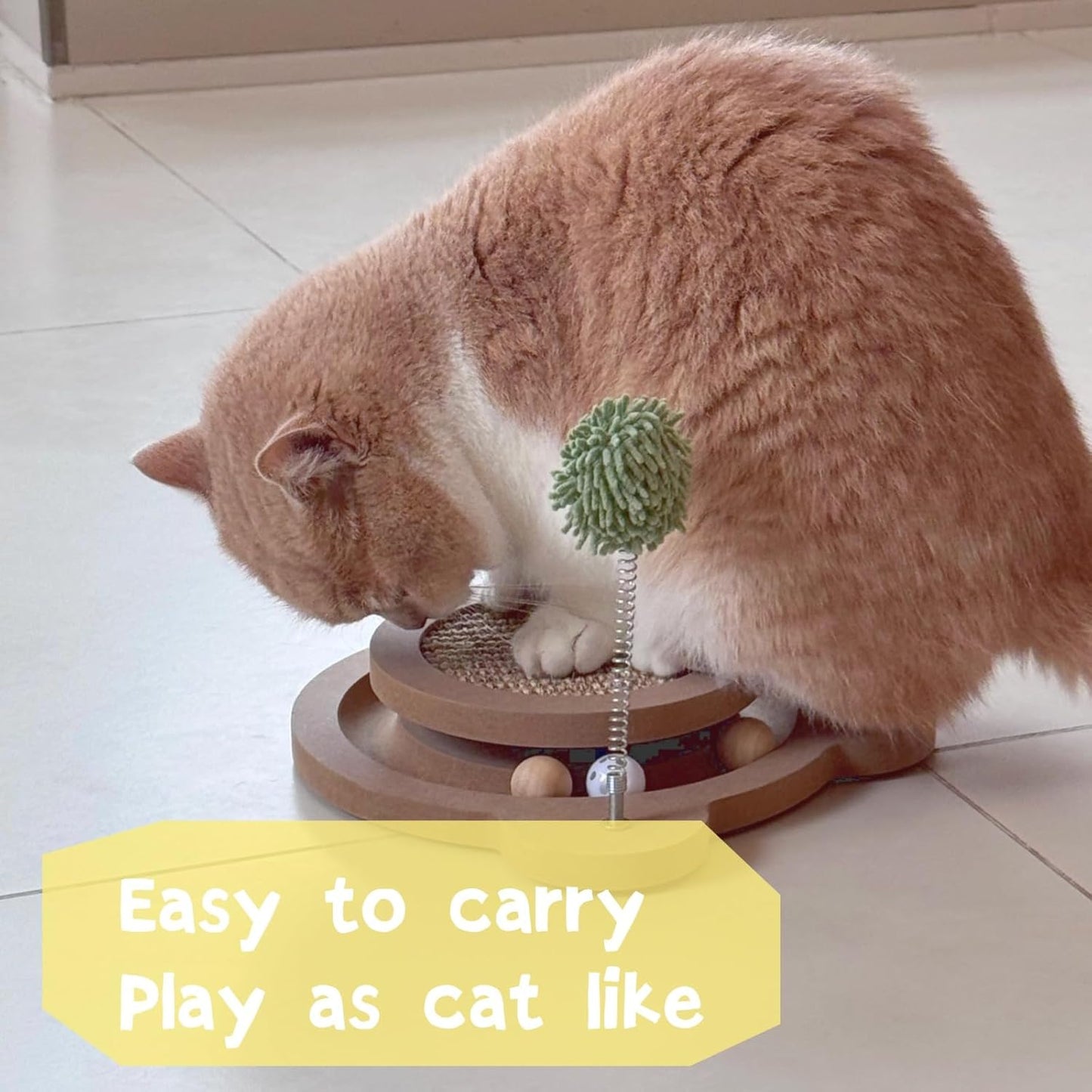 Cute Cat Scratcher,Interactive Scratcher Toys for Indoor Cats and Kitten Natural Sisal Cat Scratch Mats Track Balls Spring Toy,for Bored Cats self Play