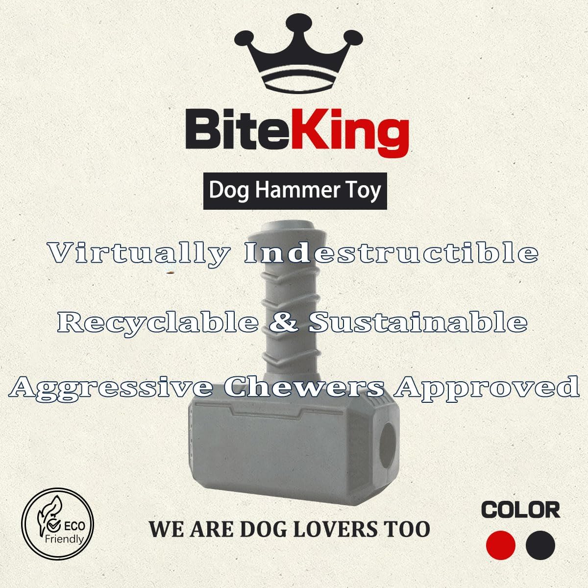 Natural Rubber Dog Toys for Large Aggressive Chewers - Lifetime Replacement - Indestructible Fetch Treat Toy for Large Dogs - Durable Hammer Dog Chew Toy for Super Chewer, Black