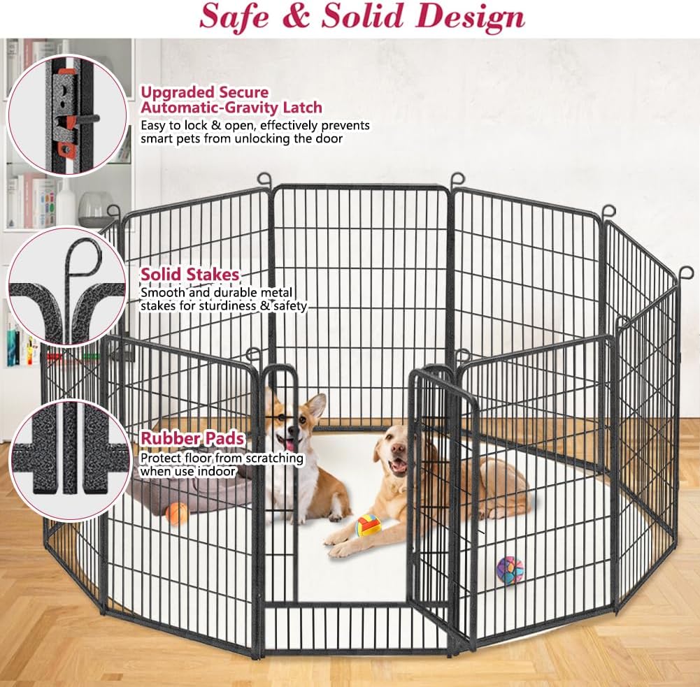 Dog Playpen 40 inch Dog Fence for Outdoor Indoor Use Heavy Duty Metal Dog Pen for Large Dogs, Rustproof Pet Playpen Portable Pet Fence Outdoor for Yard, RV Camping, Customizable, 28 Panels