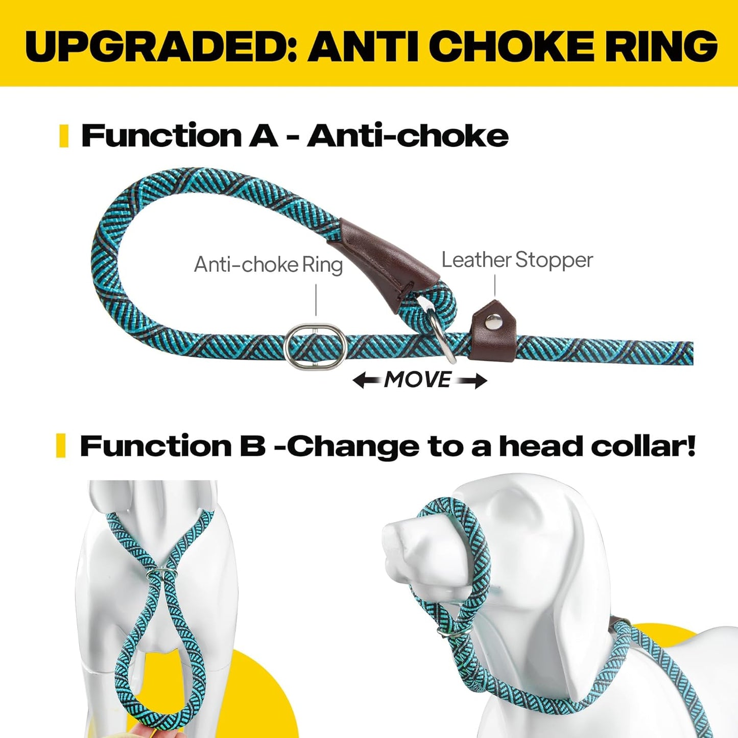 Fida Durable Slip Lead Dog Leash, 6 FT x 3/8" Heavy Duty Comfortable Strong Rope Slip Lead for Small Dogs and Puppies, No Pull Pet Training Lead with Highly Reflective(3/8", Blue)