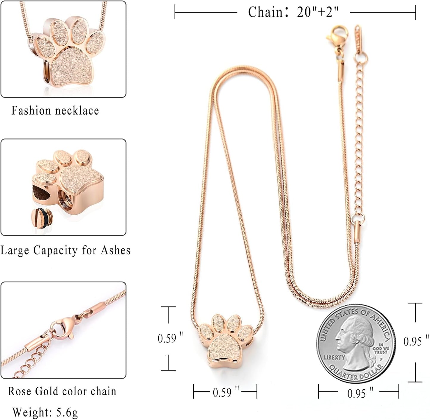 Pet Urns For Dogs/Cats - Pet Ashes Necklace - Paw Print Urn Necklace with Mini Keepsake Urn Memorial Ash Jewelry