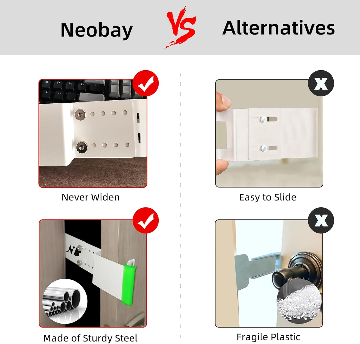 Cat Door Latch, Door Prop for Cats Keep Dogs Out of Cat Feeding Station & Litter Box, Cat Door Stopper with Silicone Anti-Collision Pad, Pet Door Interior Door Alternative, Steel White 2 Packs