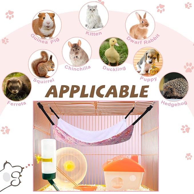 Geelin 4 Pcs Cat Hammock for Cage Hanging Soft Pet Hammock Bed with Adjustable Straps and Metal Hooks Double Sided Bed for Large & Small Cats Ferret Rat Sugar Glider Puppy(Paw,16 x 20 Inch)