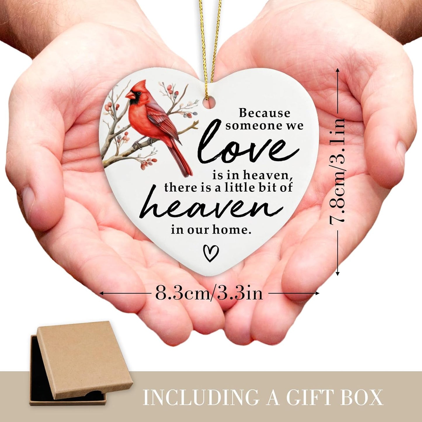 Cardinal Memorial Ornament Keepsake Sign - Heart Plaque for Remembrance, Condolence, Grief, and Sympathy - Bereavement Gift Ideas for Loss of Loved One