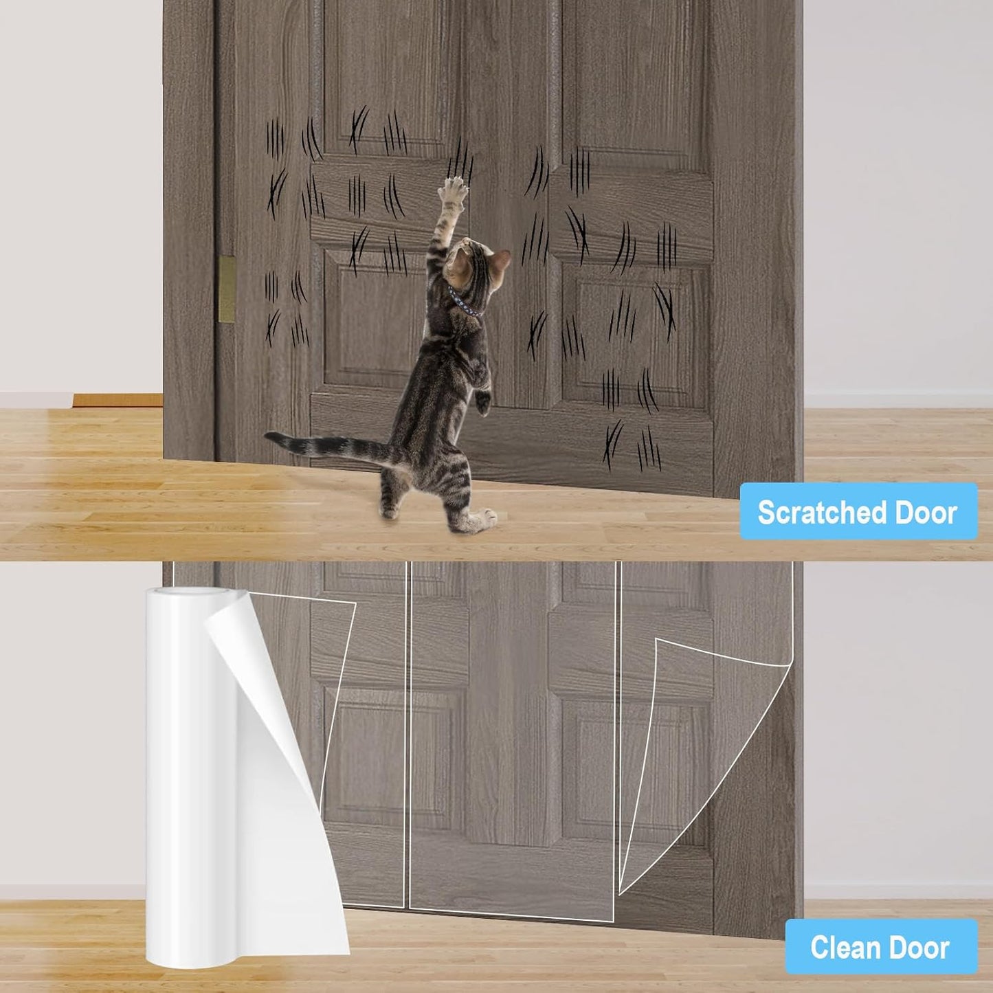 CONLI Anti Cat Scratch Furniture Protector,196.8x11.8 inch Large Roll,Thicken Viny One Side Adhesive Tape,No Residue, Suitable for Fabric Sofa Corner Protectors,Doors,Cabinet Corners,Bed Edge