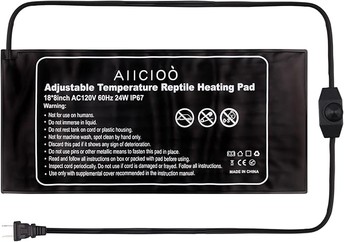 Aiicioo Reptile Heating Pad 24W - Reptile Heat Mat Pad for Bearded Dragon Leopard Gecko Hermit Crab Heater for 40 Gallon Reptile Tank