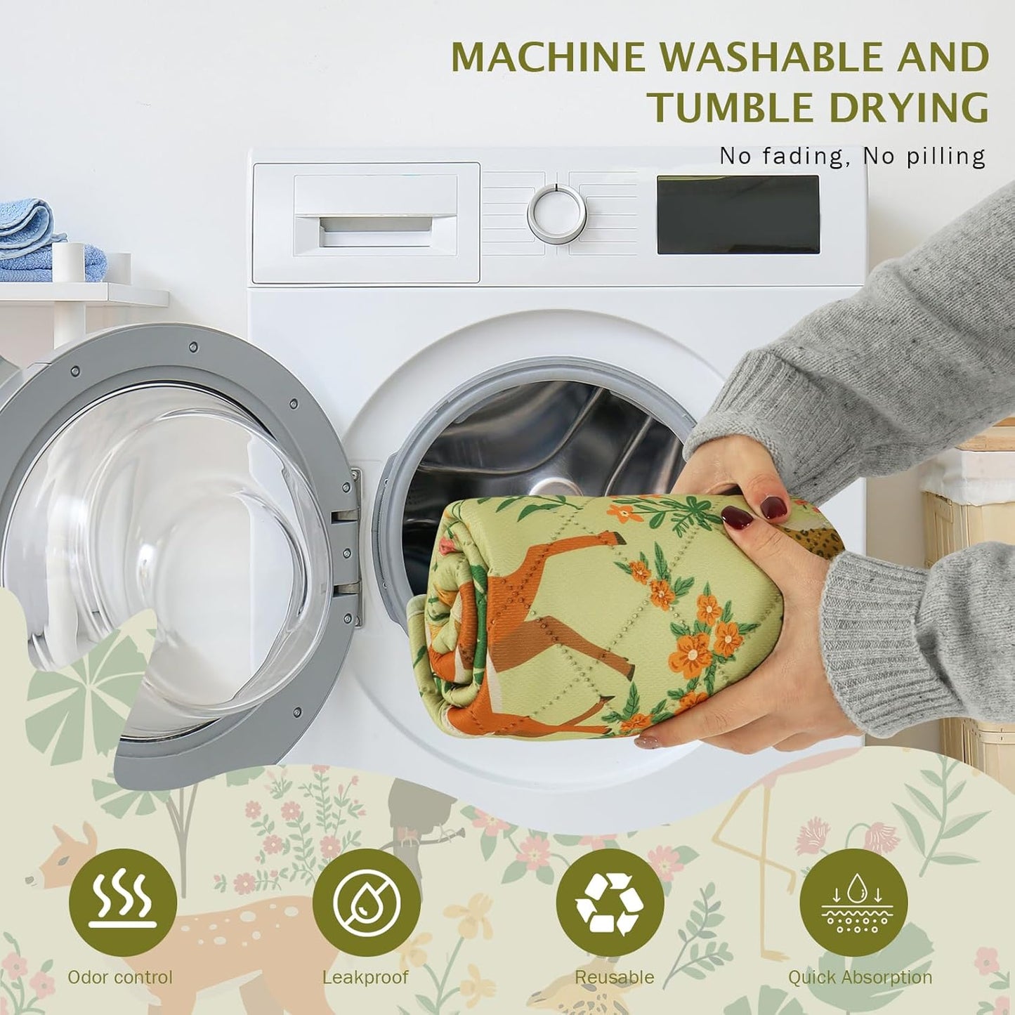 IEUUMLER Washable Pee Pads for Dogs, 2 Pack Forest Pattern Reusable Waterproof Puppy Pads, Non-Slip Super Absorbent Dog Training Pad for Playpen Crate Bed EU013 Green Jungle, 24x24