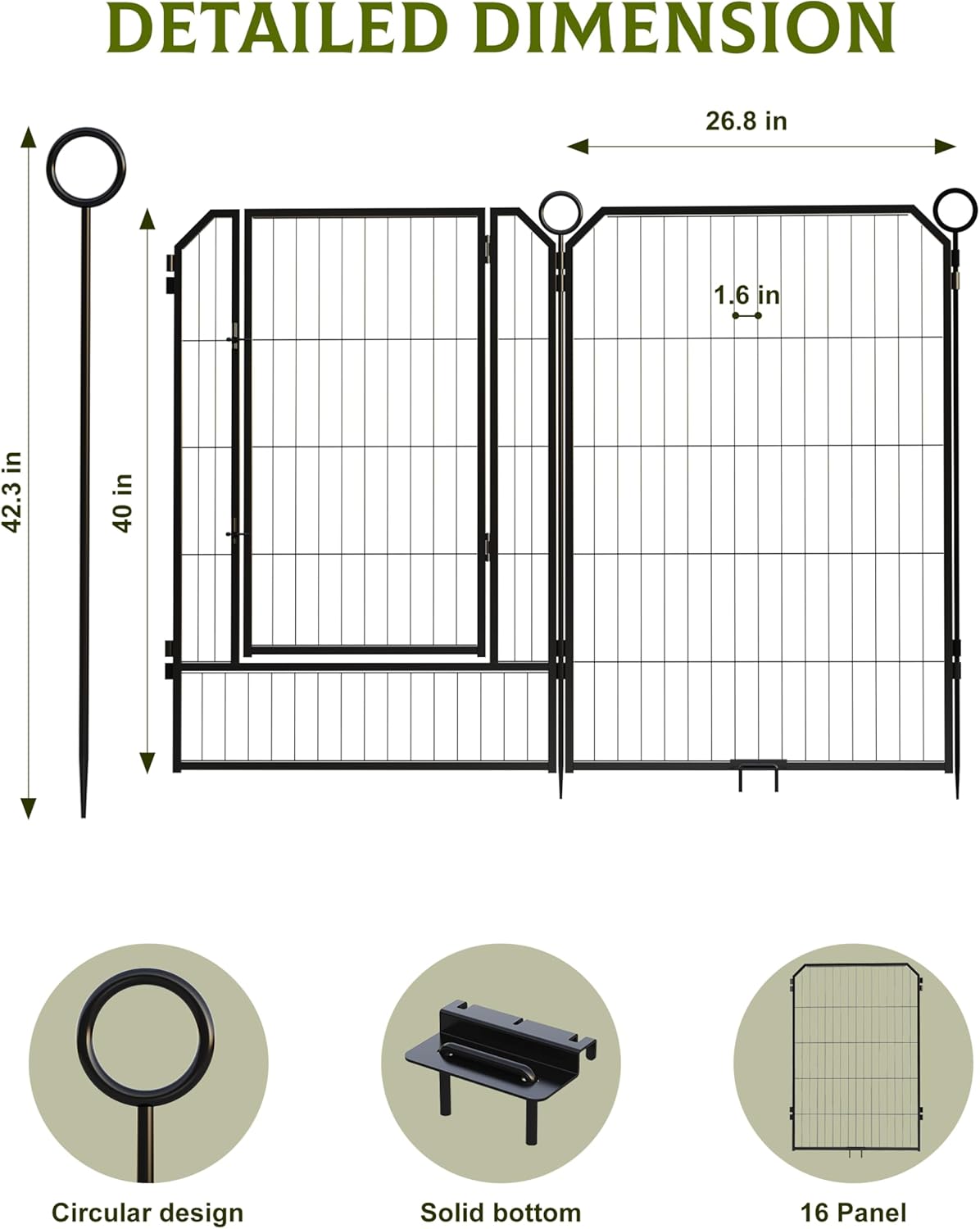 GarveeLife Dog Playpen Outdoor, 40 in 16 Panels Dog Pen Indoor Puppy Exercise Pen Metal Pet Fence, Homes for Pets Dog Exercise Pen & Playpen