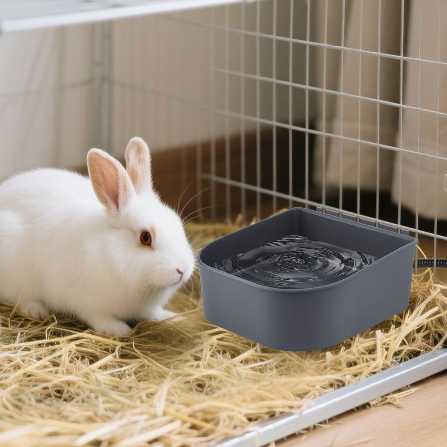 NAMSAN Small Heated Pet Bowl for Cats Rabbits, Outdoor and Indoor, 1 L Heated Water Bowl for Chicken Birds Ice Free, Thermal-Bowl for Dog Cage, Hanging Kennel Dish, Self-Assembly