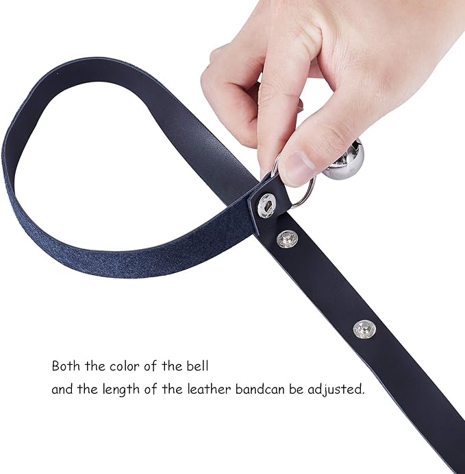 Leather Dog Doorbells for Door Knob/Potty Training/Go Outside, Length Adjustment Copper Dog Bell, Housetraining Hanging Bell, Black Leather Silver Bells - 2 Pack