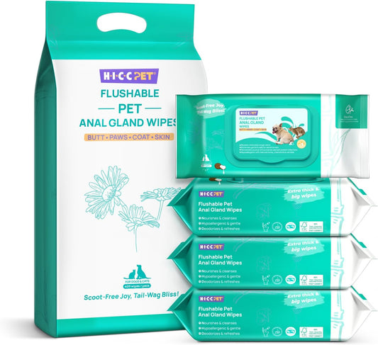 HICC PET Wipes for Dogs & Cats, Vet Recommended Cleansing Deodorizing & Soothing Allergy Infections Anal Gland Wipes with Coconut Oil, Dog Wipes for Cleaning Butt Paw, Remove Small Animal Coat Stain