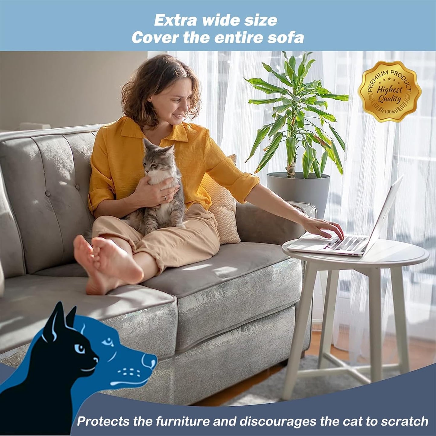 Cat Scratch Furniture Protector 12 Pack Cat Anti-Scratch Deterrent Tapes, Premium Couch Protector with Strong Stickiness