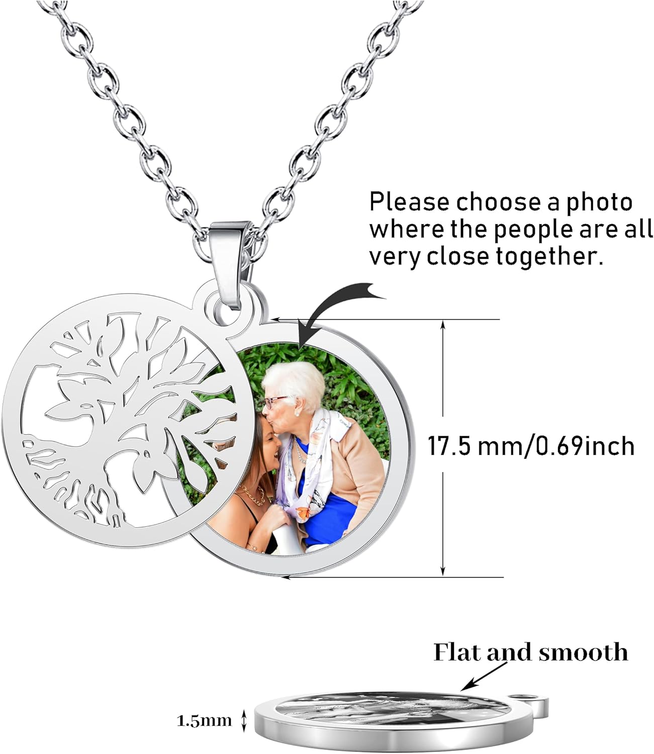 CharmSStory Personalized Photo Necklaces Custom Engraved Name Necklace Memory Keepsake Picture Necklace Pendant Customized Gifts for Women Men