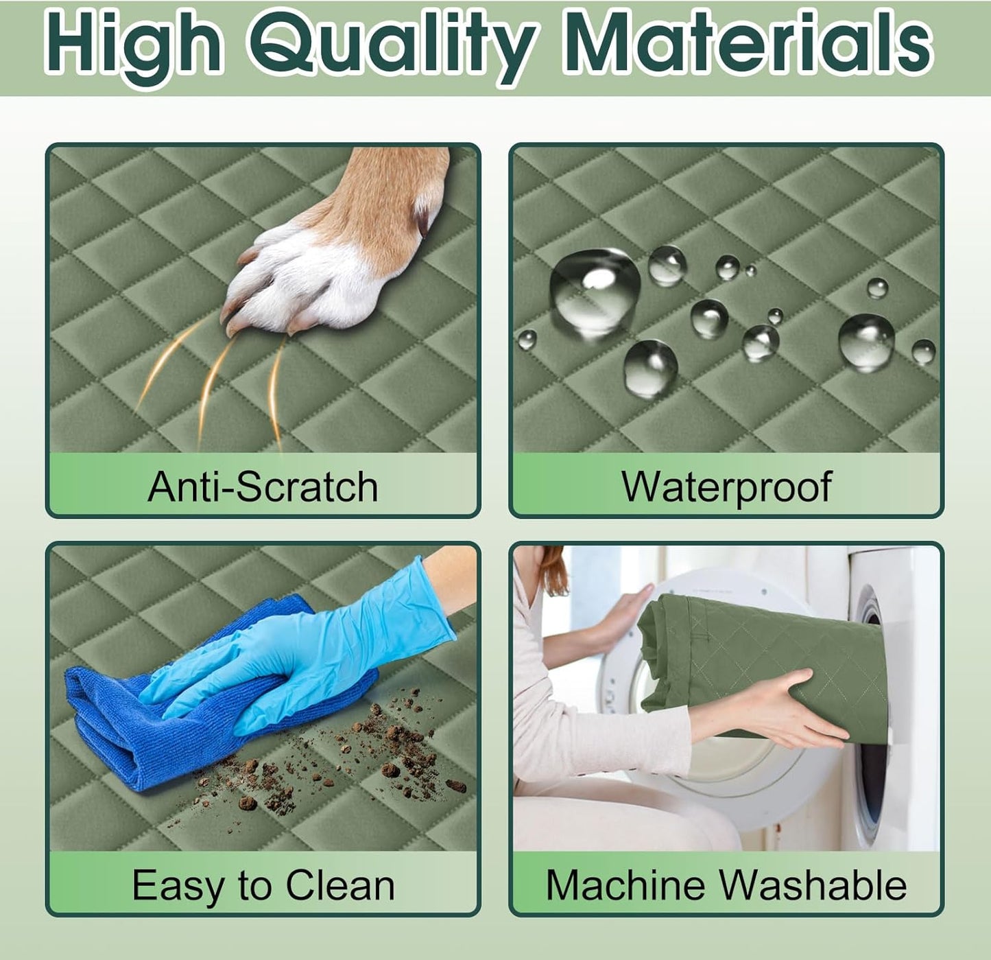 Waterproof Dog Car Seat Cover for Back Seat - Durable, Scratch Proof Pet Hammock with Nonslip Design & Storage Pockets, Fits Cars, SUVs, Trucks- S, Green