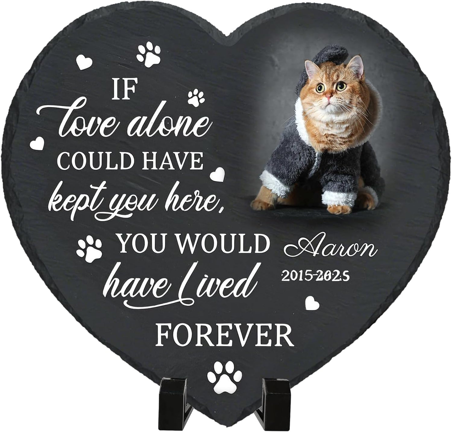 Personalized Pet Memorial Stone - Heart-Shaped Custom Cat Grave Marker with Engraved Name & Photo - Pest Grave Stone for Remembrance Dog/Cat Passing Away Sympathy Gifts (Style D)