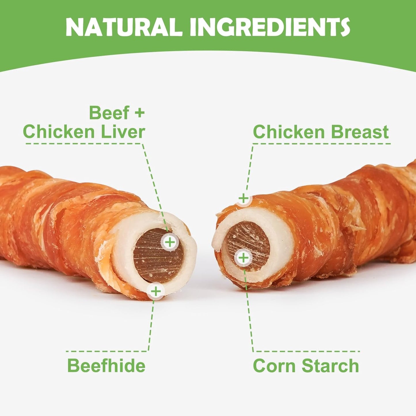 MON2SUN Dog Treats 5 Inch Chicken Wrapped Stuffed Rawhide Rolls with Beef and Chicken Liver, Rawhide Chews for Small and Medium Dogs, 21.2 oz (12 Count)