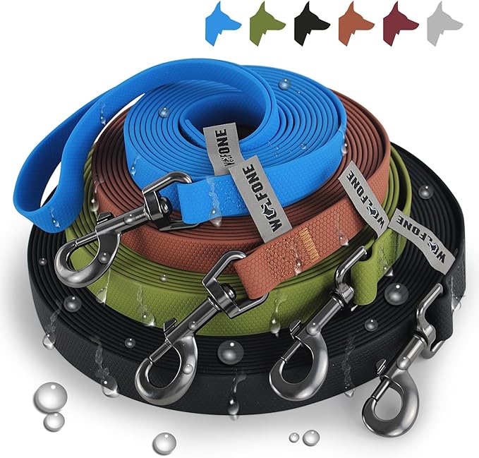 Wolfone 15m Dark Red Heavy Duty Robust Training Dog Leash with Anti-Slip Handle，Waterproof Long Dog Leash for Outdoor Activities