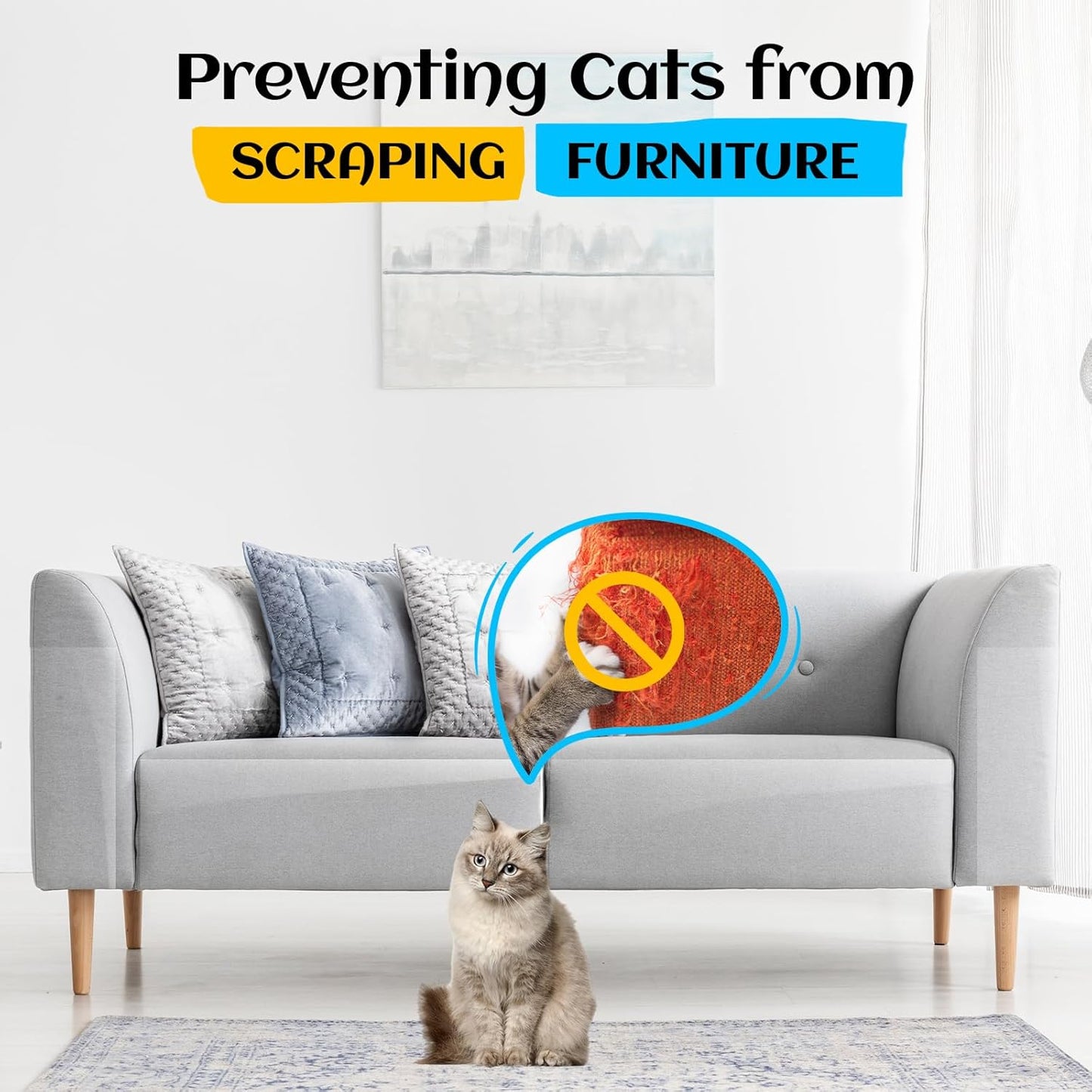 Anti Cat Scratch Furniture Protector, Couch Cat Scratch Protector, Furniture Protectors from Cats for Couch,Walls, Doors-with Pocket Knife, Scraper, Tape(11.8" x 118")