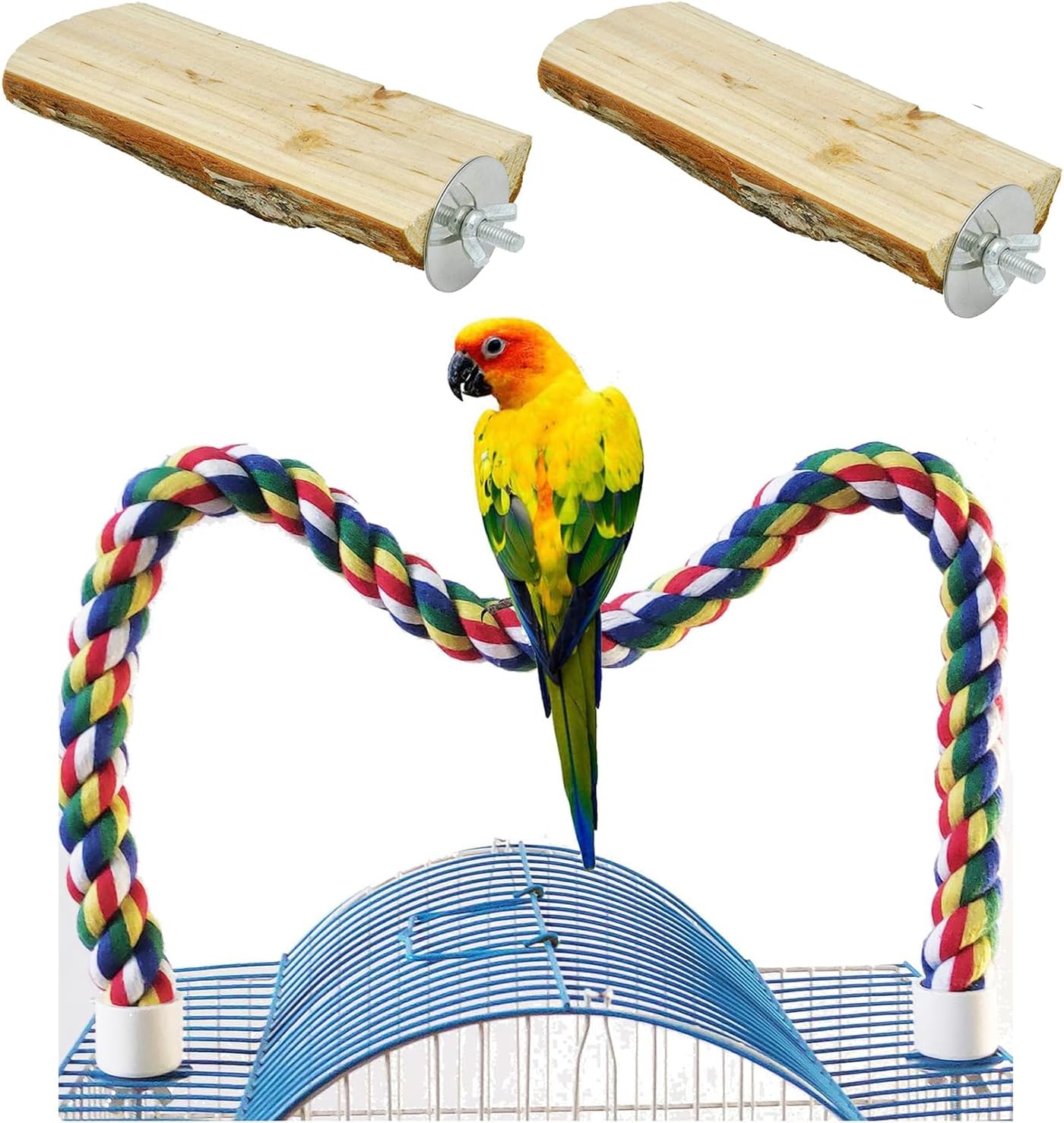 24 Inch Bird Rope Ladder Toy - Natural Wood Perch Stand,with 0.78 Inch Diameter Metal Screw Ends,Interactive Chewing Climbing Toy for Parakeets, Budgies,Cockatiels, Small to Medium Birds