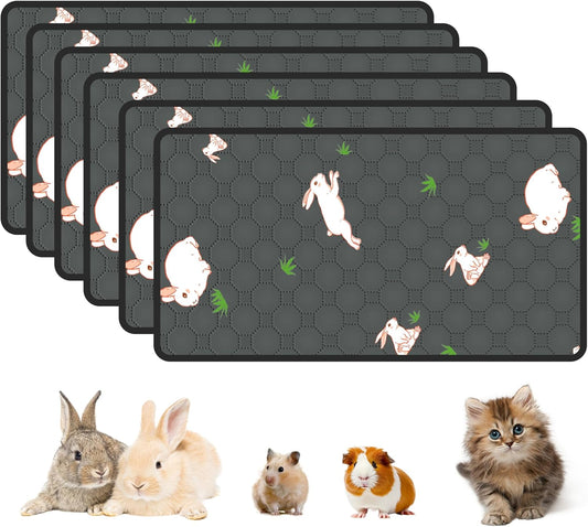 6-Pack Guinea Pig Cage Liner, 16in x 30in Fast Absorption Washable Bedding Pee Pads for Dogs Puppy Rabbit Small Animal Cage Mat, Leakproof & Non-Slip