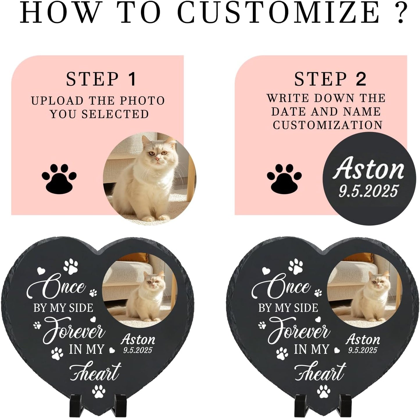 Personalized Pet Memorial Stone - Heart-Shaped Custom Cat Grave Marker with Engraved Name & Photo - Pest Grave Stone for Remembrance Dog/Cat Passing Away Sympathy Gifts (Style C)