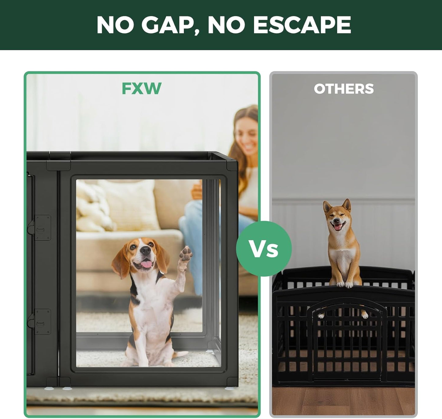 FXW AuraSpace Acrylic Indoor Dog Playpen for Medium Dogs, 35 Inch, 6 Panels, Black