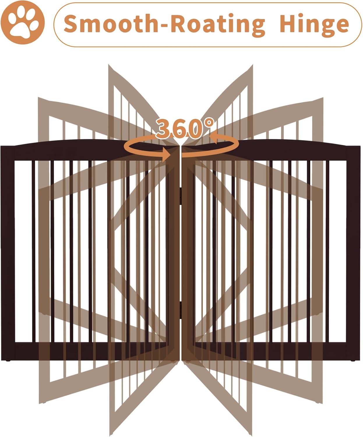 Freestanding Dog Gate with Door, Pet Gate for Stairs, 80 inch Wide Pet Barrier Indoor, Dog Fences Indoor, Support Feet Included, 4 Panels, 24" Tall, Dark Brown