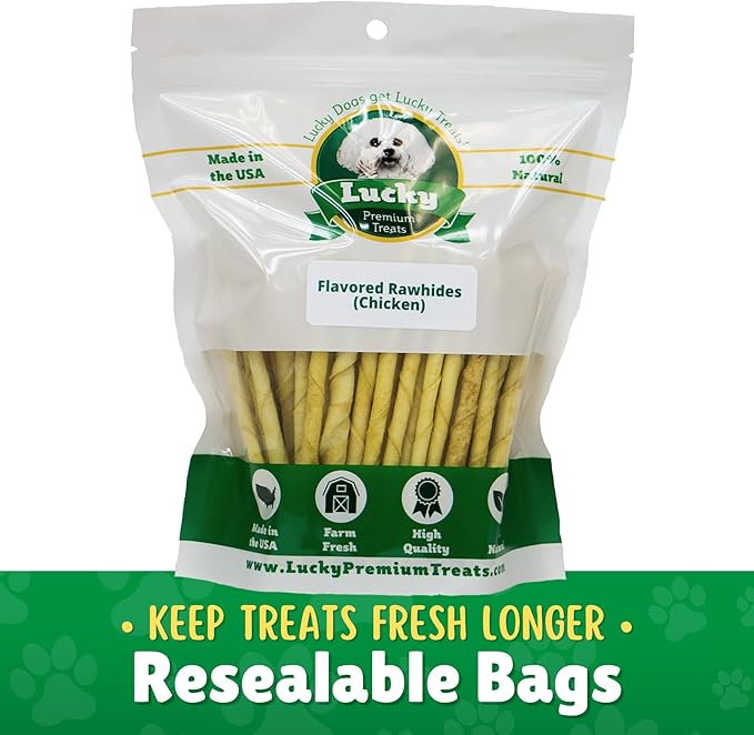 Chicken Basted Rawhide Twist Sticks Dog Treats – 125ct. Premium Rawhide Chew Sticks – Long Lasting Chicken Flavored Chews for Small Dogs Made in USA with Natural Beef Hide