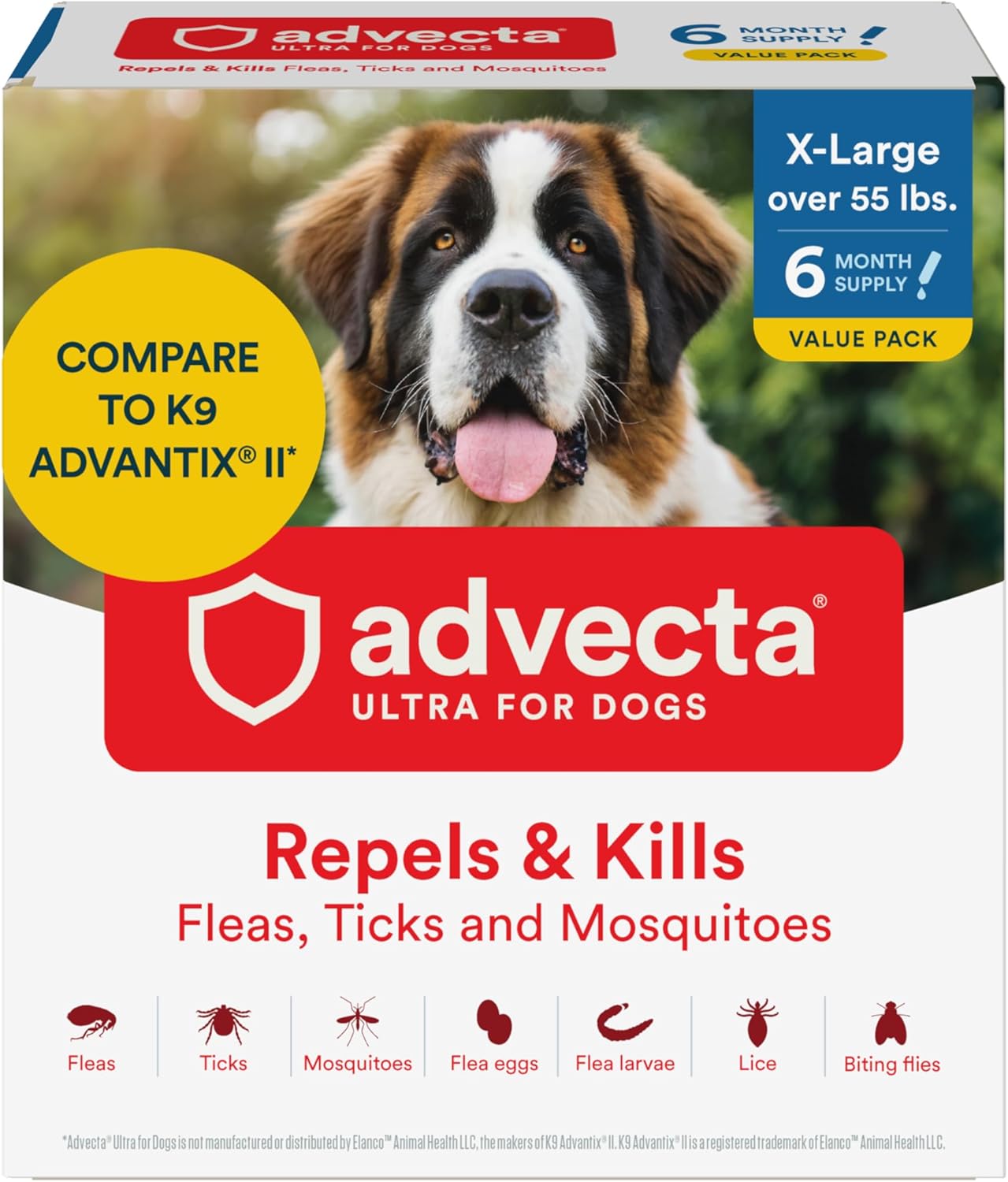 Advecta Ultra Flea and Tick Prevention for Dogs - Dog and Puppy Treatment and Control - Mosquito Repellent - XL, Fast Acting Waterproof Topical Drops, 6 Month Supply