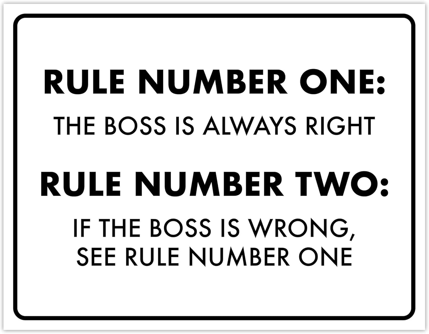 ENVISIONED Decorative Signage - Boss Rules 8.5 x 11 inches Metal Sign, Funny Office Decor, Laminated, Mounting Putty & Adhesive Hook Included