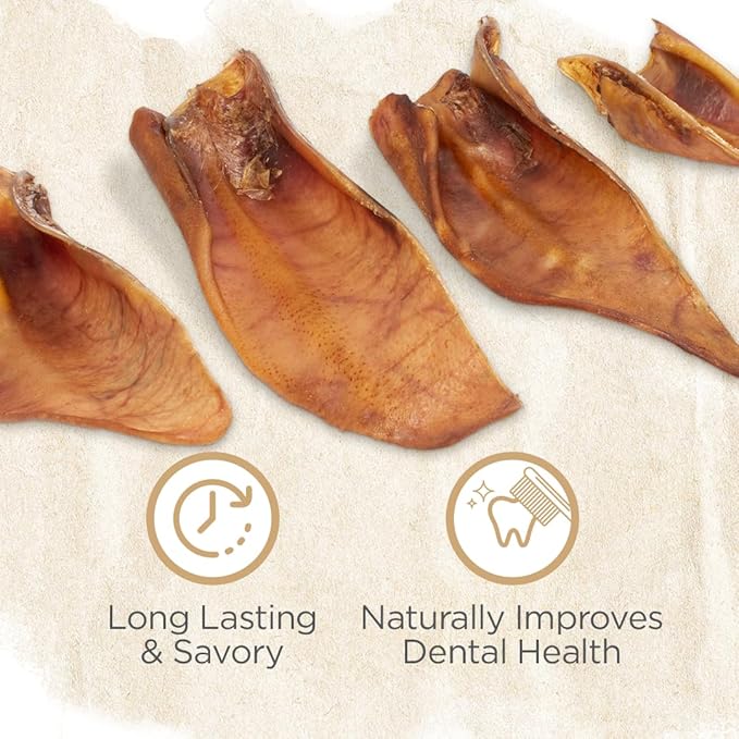 Natural Farm Half Pig Ears for Dogs (50-Pack), One Ingredient: Natural Pigs Ears, Air Dried, Long-Lasting & Highly Digestible Treats, Great for Puppy and Large/Medium Dogs